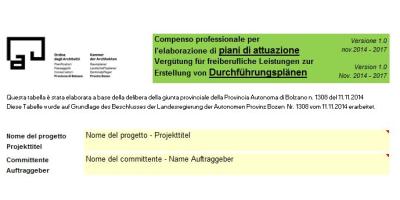 Leistungsvergütungen für urbanistische Leistungen in der Autonomen Provinz Bozen